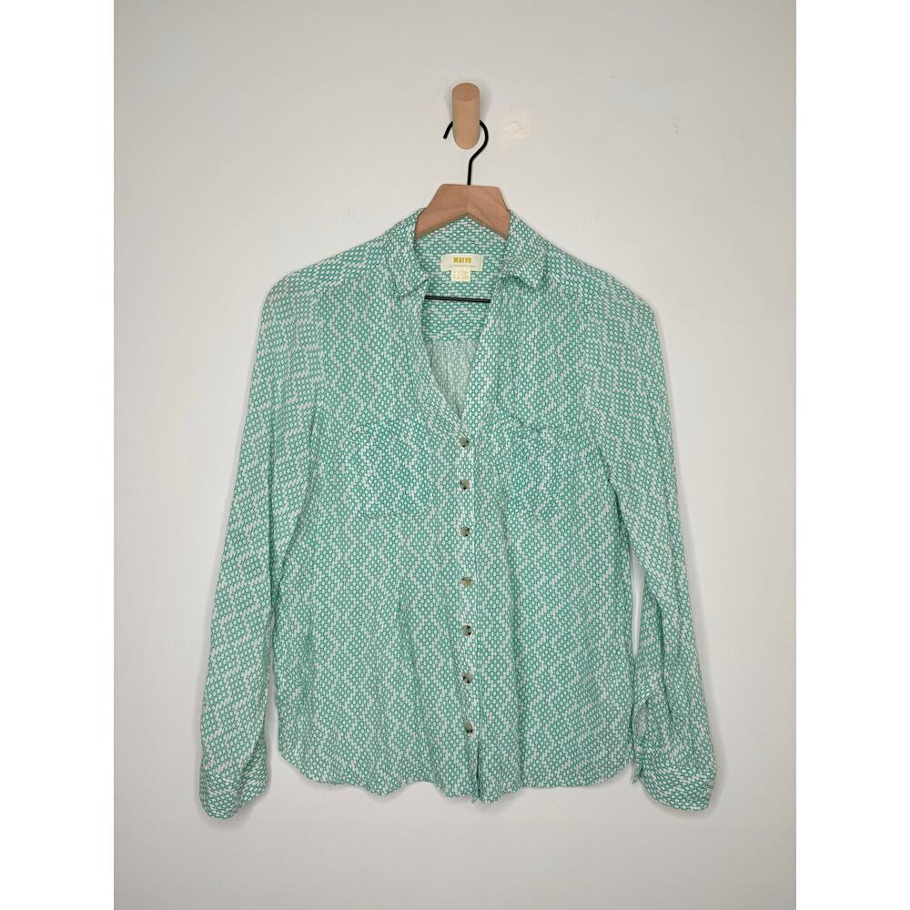 Maeve Mint Green Geo-Print Button-Down Shirt - Picture 3 of 11